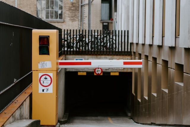 Barrier down in front of entrance to a carpark