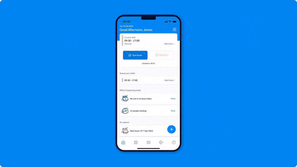 Animated gif of the RotaCloud mobile app showing "People Working" screen